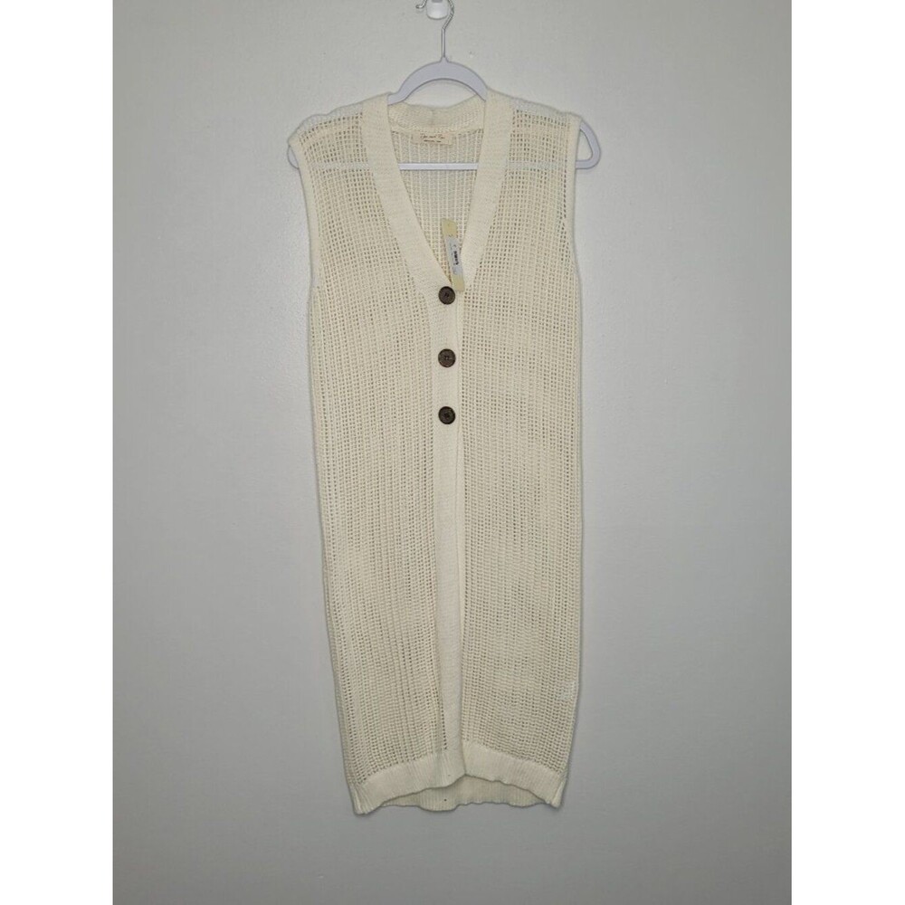 Doe & Rae cream open knit button front preppy old money long cardigan vest NWT S